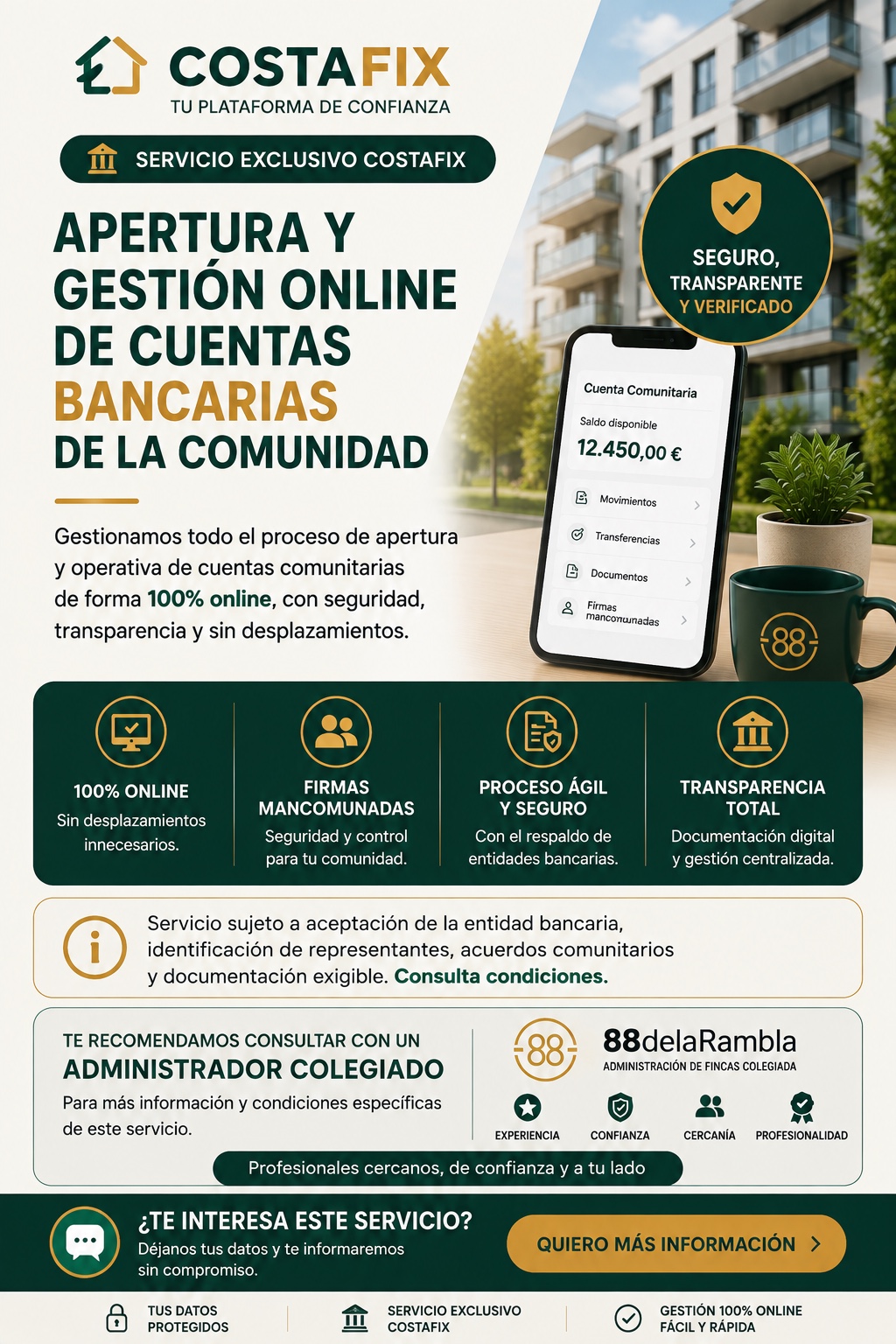 Publicidad CostaFIX sobre apertura y gestión online de cuentas bancarias para comunidades
